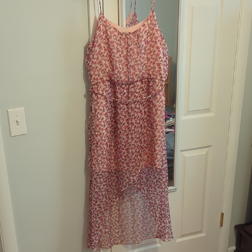 Floral Pink Sheer High-Low Dress